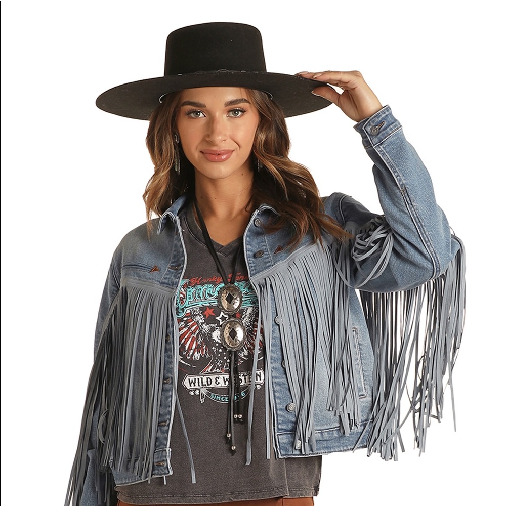 Juniors Fringe Denim Jacket